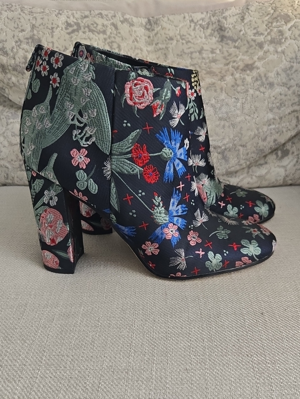 Sam Edelman Jaquard Ankle Boot - Black with Multicolor Flower Accents